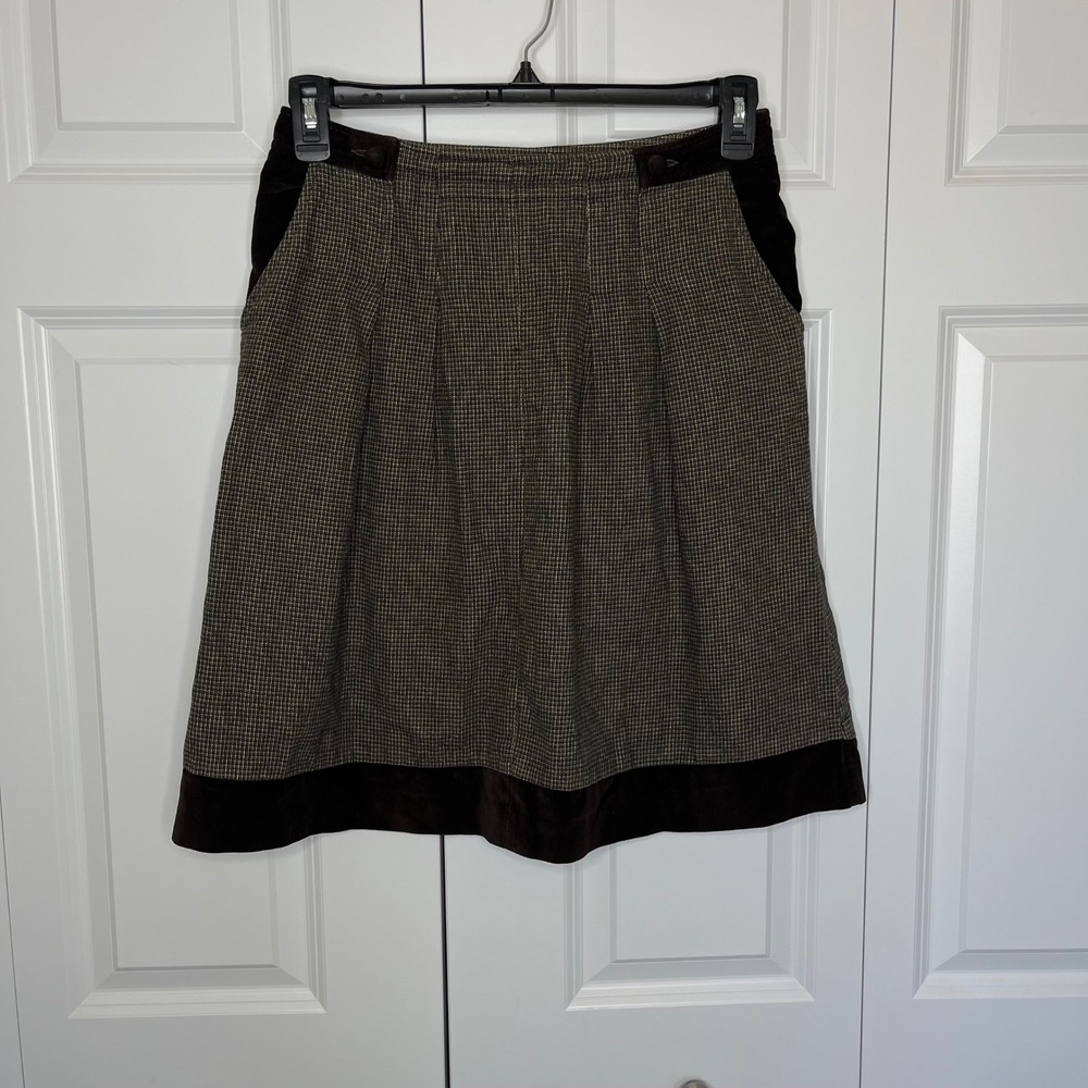 Stefanel Italy Skirt Small Brown Plaid A-Line Preppy Classic - Picture 2 of 11